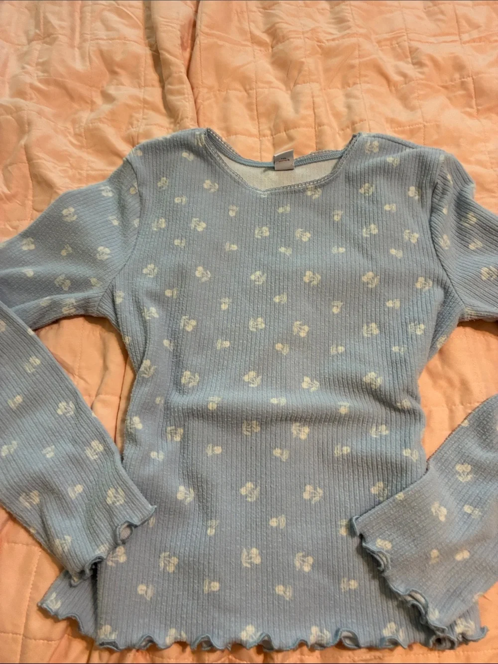 Light Blue Floral Ribbed Knit kids  Sweater